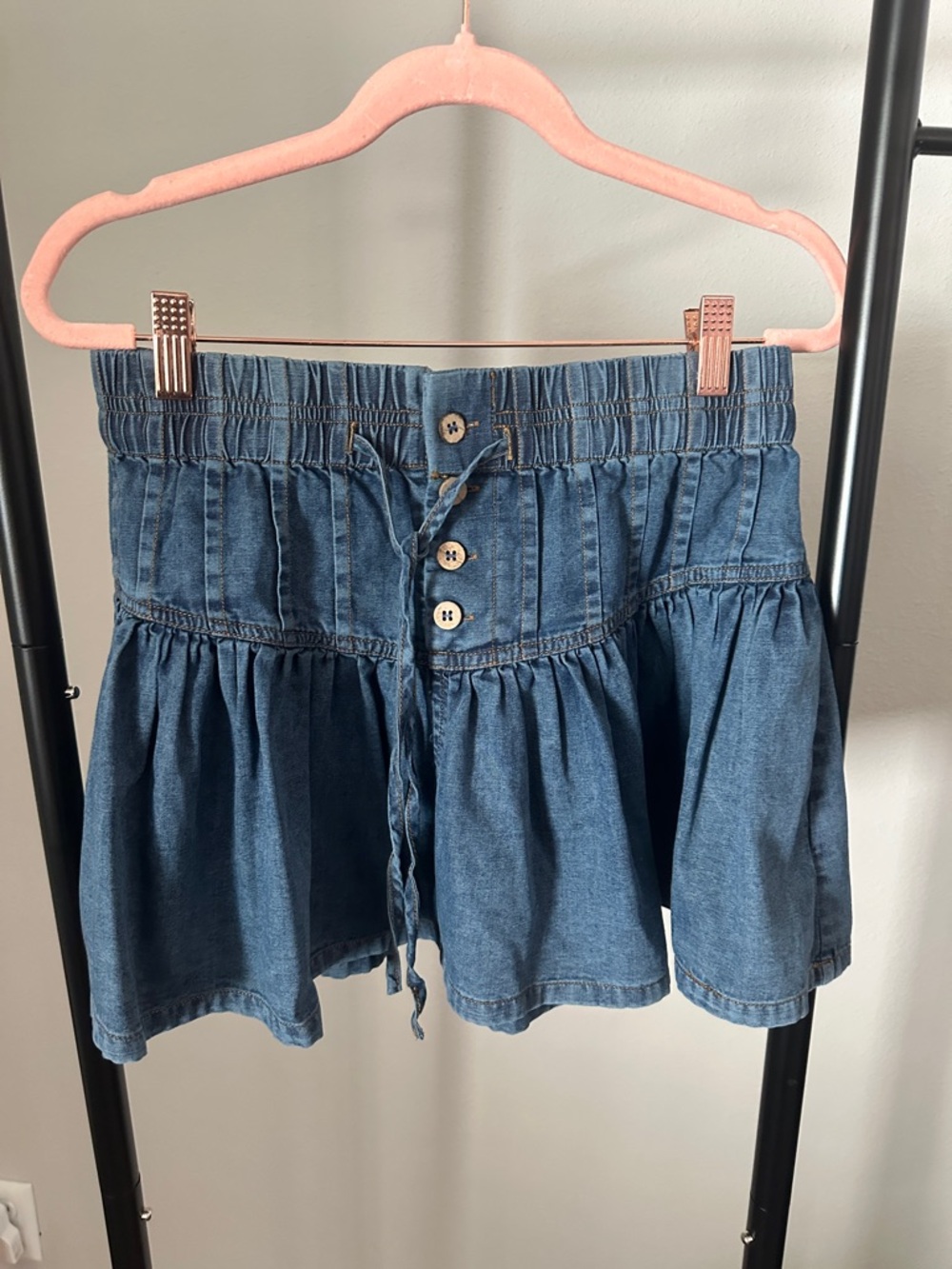 Tiered Drawstring Denim-Style Women’s Skort in Blue